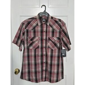 Key Mens Short Sleeve buttun up shirt red black NWT sz Large